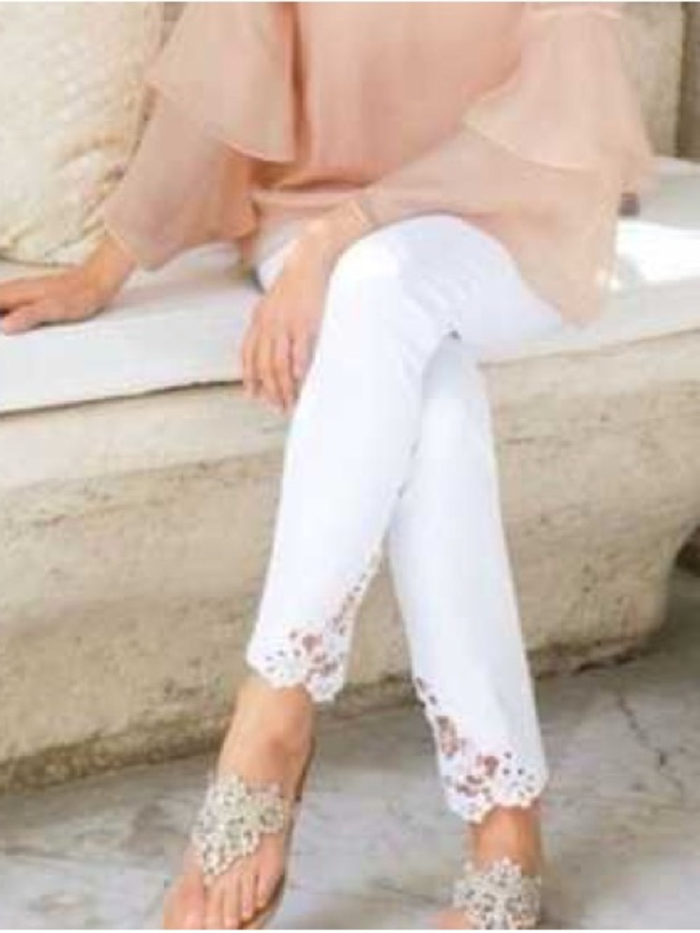 Touch of Lace white denim straight leg jeans pants Soft Surroundings size 8 EUC